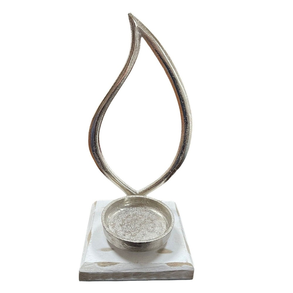 Rustic Wood With Metal Flame LED Tea Light Candle Holder Indoor Farm Style